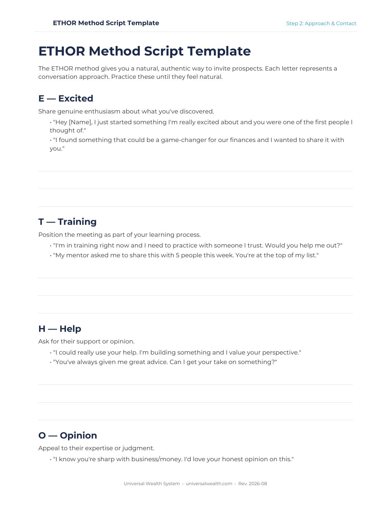 Templates & Downloads — Universal Wealth