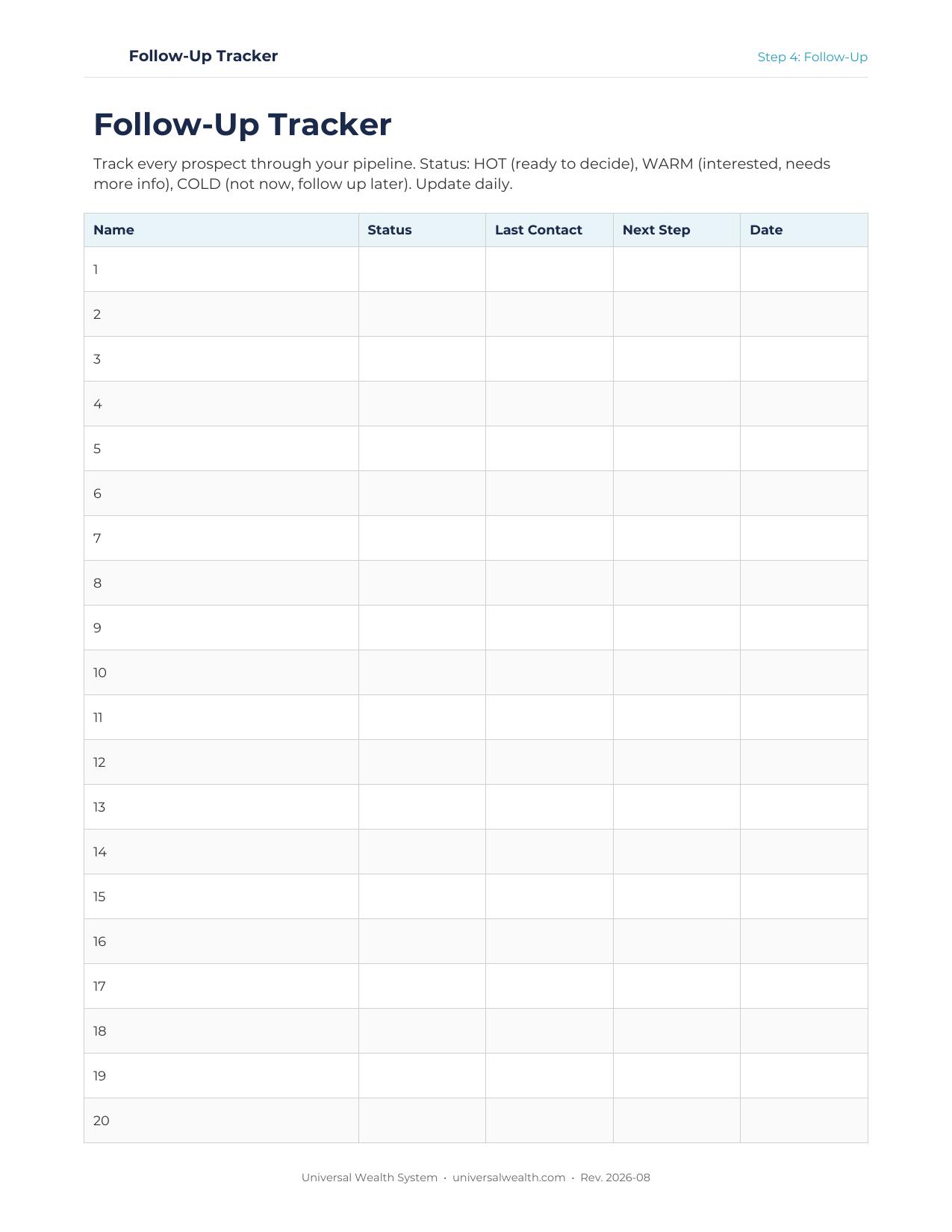 Templates & Downloads — Universal Wealth