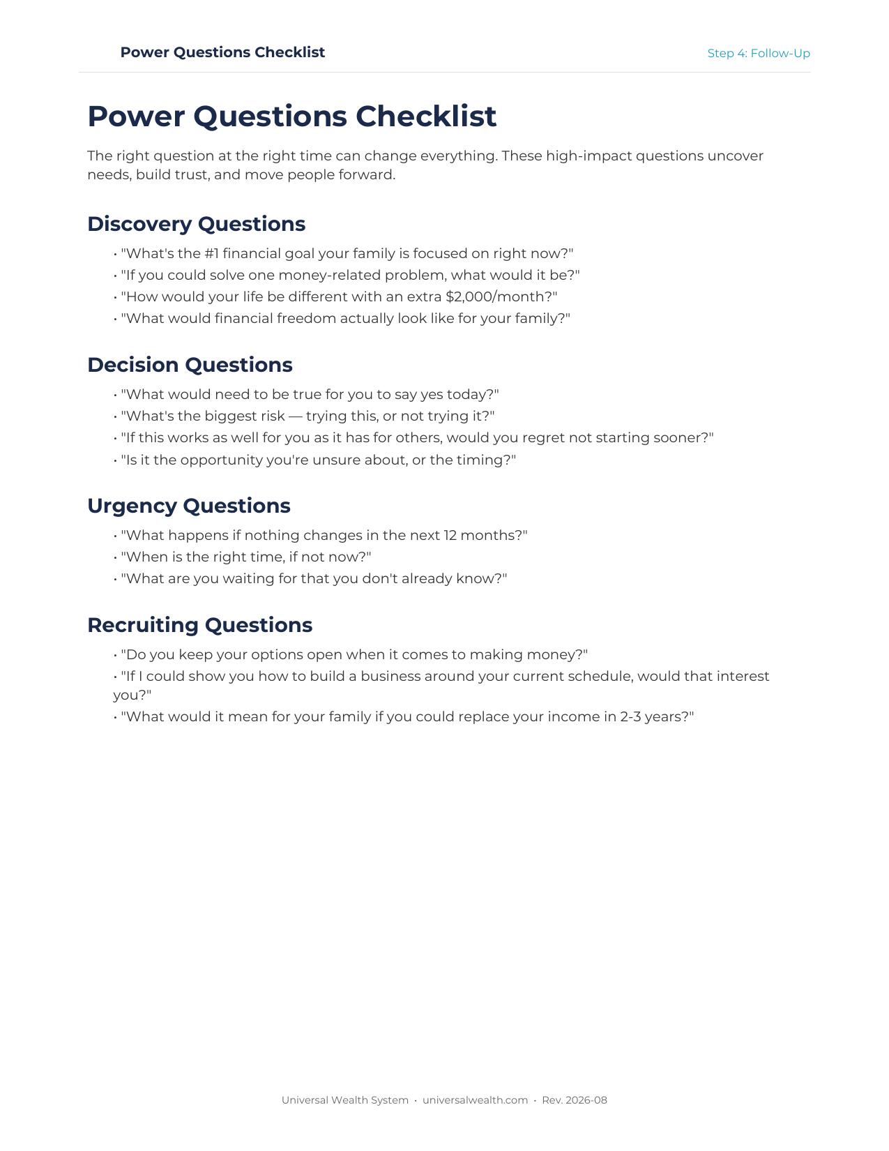 Templates & Downloads — Universal Wealth